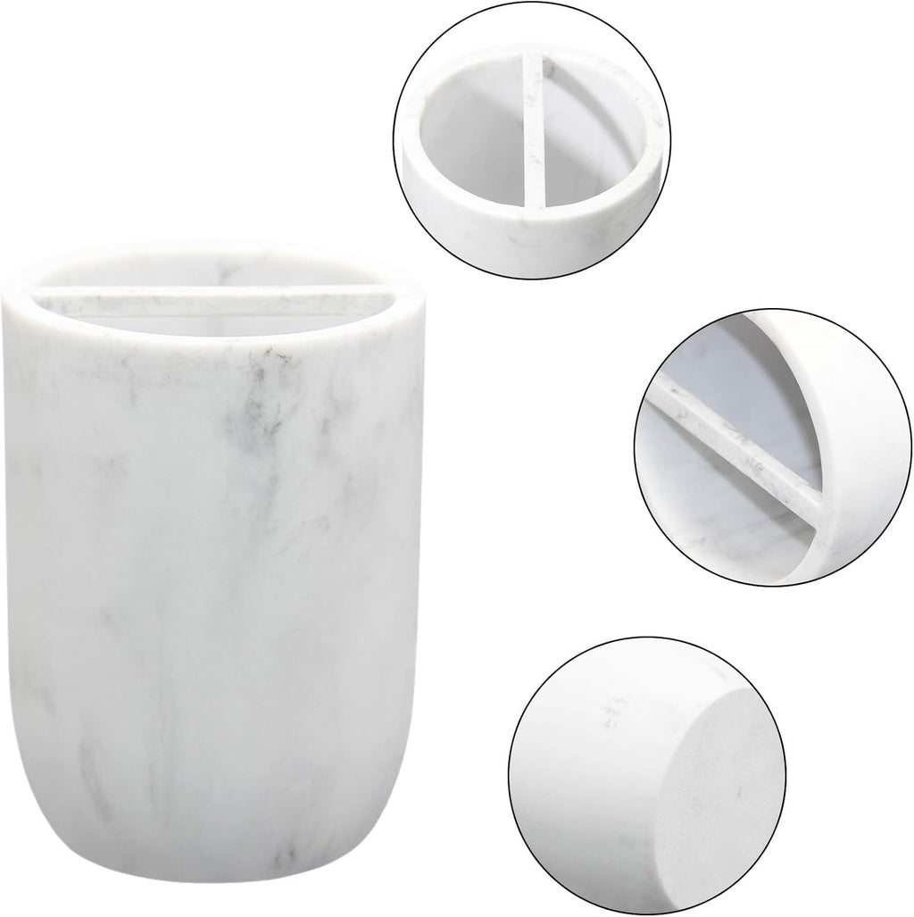 Toothbrush Holder Polyresin Toothbrush Organizer Stand,Multi-Functional Toothpaste Holder Makeup Brushes Cup Razors Holder for Bathroom Vanity Countertop,Ideal for Home, Hotel (Marble Style) (1Pack)