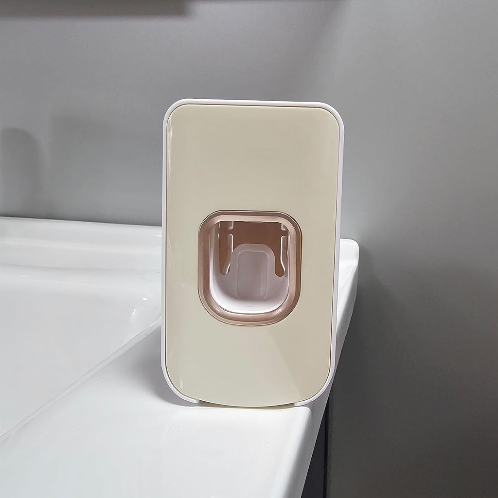 2 Slot Toothbrush Holder and Toothpaste Dispenser Wall Mounted, Automatic Toothpaste Squeezer, 2 in 1 Tooth Brush Toothpaste Organizer for Shower (Ivory Yellow)