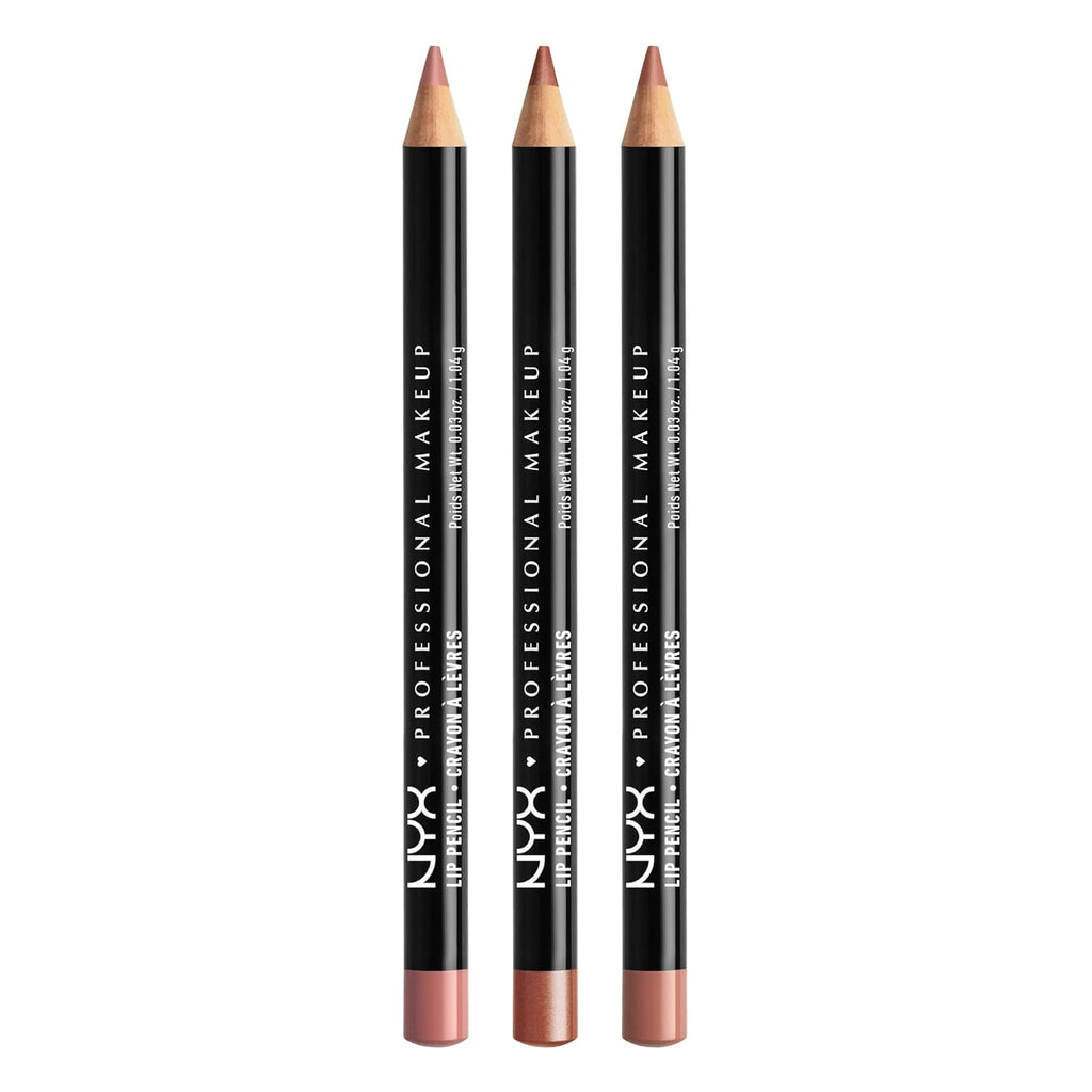 NYX PROFESSIONAL MAKEUP Slim Lip Liner Set, Long-Lasting Creamy Lip Liner Pack Of 3 (Peakaboo Neutral, Nude Pink, Ever)