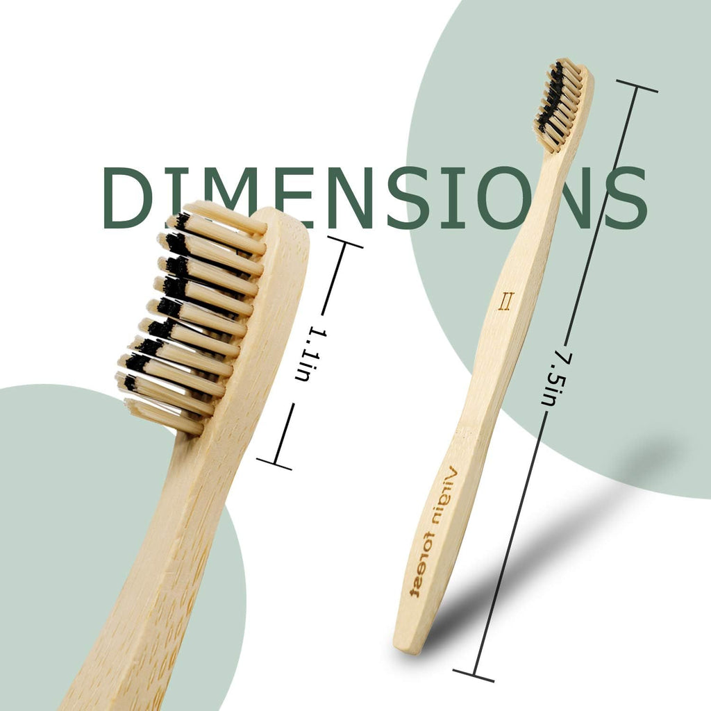 Virgin Forest Bamboo Toothbrush, Biodegradable Soft Bristles Toothbrushes, Wooden Toothbrush with Wave-Shaped Two-Color Bristles and Larger Thicker Handle (6 Pcs)