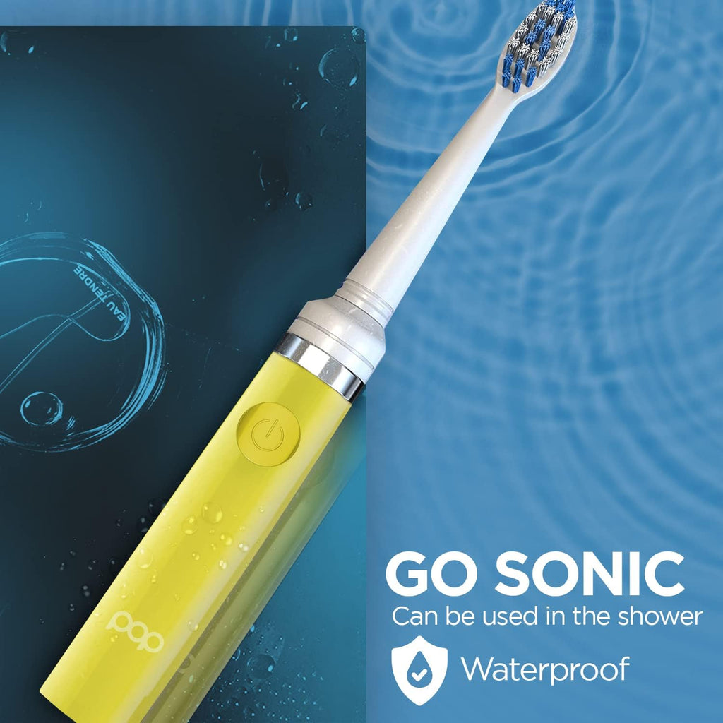 Pop Sonic Electric Toothbrush (Yellow) - Travel Toothbrushes w/AAA Battery | Kids Electric Toothbrushes with 2 Speed & 15,000-30,000 Strokes/Minute, Dupont Nylon Bristles