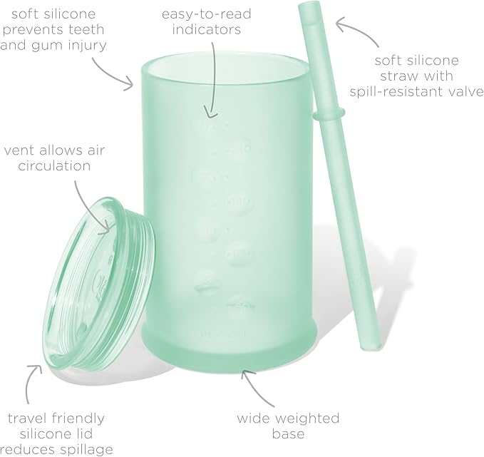 Olababy Clear View Silicone Training Cup with Straw Lid | Toddler Sippy Trainer 12mo+ | Unbreakable Water Drinking Cups for Kids 2yr+ | Baby Led Weaning & Feeding Supplies (Mint, 9 oz)