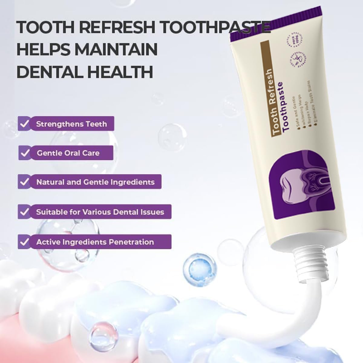 Tooth Refresh Toothpaste, Fresh Breath Whitening Toothpaste, Natural Oral Care & Enamel Repair, Helps Remove Coffee, Tea & Wine Stains, Fresh Minty Gel 2-Pack