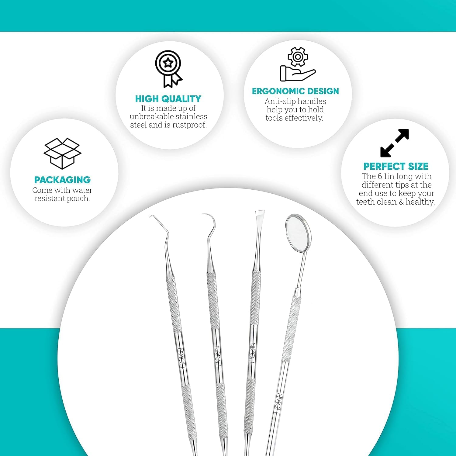 Dental Tools HOKIN Plaque Remover Teeth Cleaning Tool 4 Pcs Dental Care Kit Tooth Filling Repair Set Stainless Steel Dental Tools for Men Women Kids and Pet Care