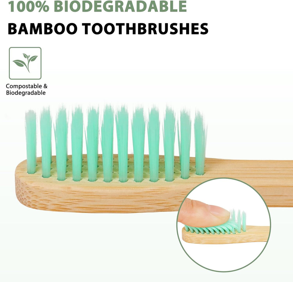 20 Count Bamboo Toothbrushes - BPA Free Soft Bristles Natural Toothbrush Set - Biodegradable & Compostable Eco-Friendly Wooden Toothbrush, Multicolor