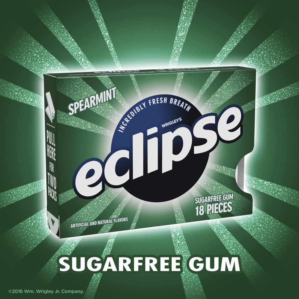 ECLIPSE Spearmint Sugar-Free Chewing Gum, 8 Packs, 18-Count Each Gum Packs