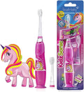 brush-baby - KidzSonic Unicorn Kids Electric Toothbrush, Ages 3+ Years - DeepClean Bristles, Suction Base - Fun Design with Flashing Lights - 2 x Replacement Heads & 1 x AAA Battery
