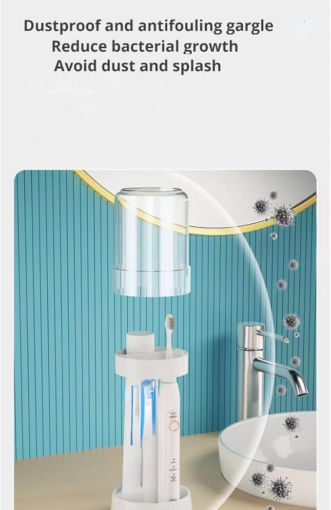 Kids Toothbrushes Holder with Cute Cup, with Kawaii Badge Sticker, Electric Toothbrush Holder for Kids Toddler, Tooth Brush Stand, Creative Bathroom Organizer Storage (Blue)