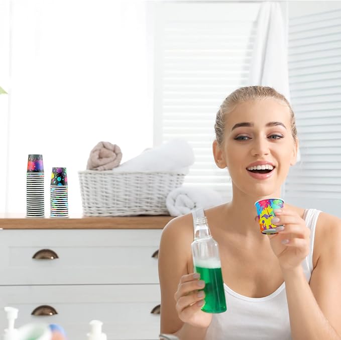 Tiamon 500 Pack 2 oz Paper Cups, Mini Mouthwash Disposable Bathroom Small Paper Drinking Espresso Cups for Home Office Travel Picnic Party Supplies(Artist Paint)