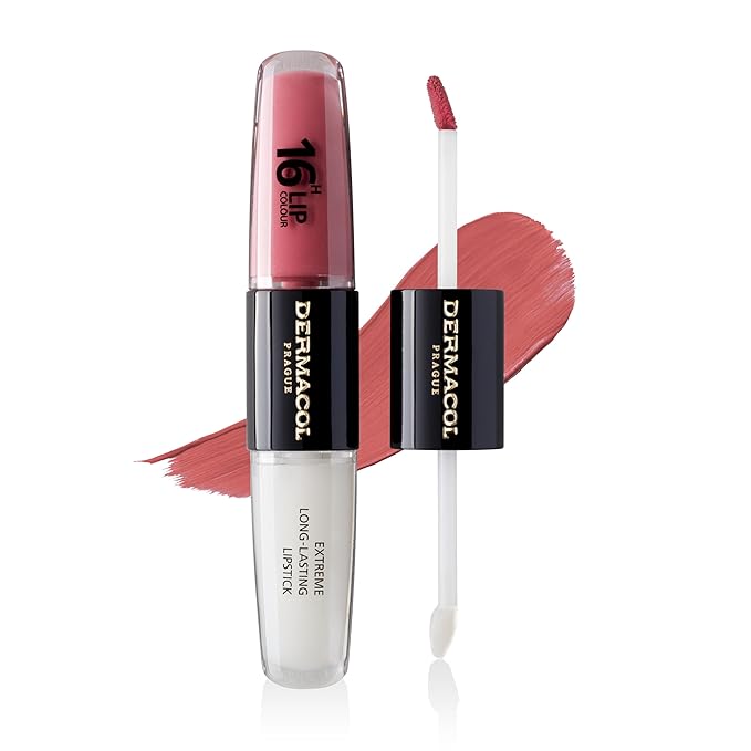 Dermacol NEW 16-Hour Lip Colour, Highly Pigmented Glossy Lip Stain, Two-Phase Lip Plumper Gloss, Kissproof Lip Makeup Products with Matte and Glitter Finish, n.1