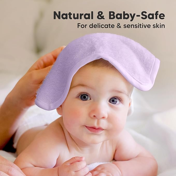 6-Pack Baby Washcloths - Soft Absorbent Viscose from Bamboo Wash Cloths for Babies, Kids, Toddlers, Infant, Newborn Bath Towels, Gentle on Sensitive Skin, 10x10 Reusable Face Towels (Soft Lilac)