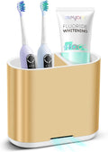 Chintu Toothbrush and Toothpaste Holder with Divider for Bathroom Countertop Organizer, Detachable for Easy Clean,Kids Electric Toothbrush Holders Storage Caddy for Family (Gold)