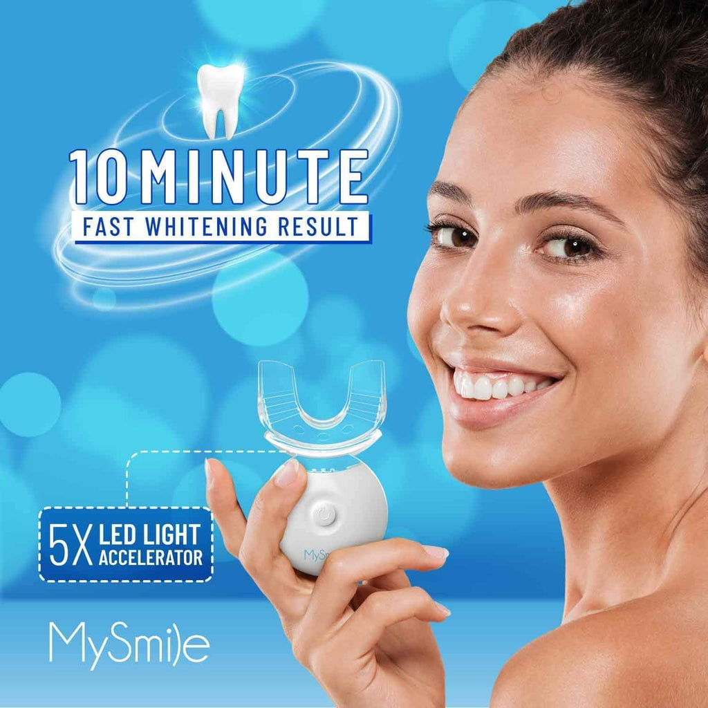 MySmile Teeth Whitening Kit with LED Light, 10 Min Non-Sensitive Fast Teeth Whitener with 3 Carbamide Peroxide Whitening Gel, Helps to Remove Stains from Coffee, Smoking, Wines, Soda, Food