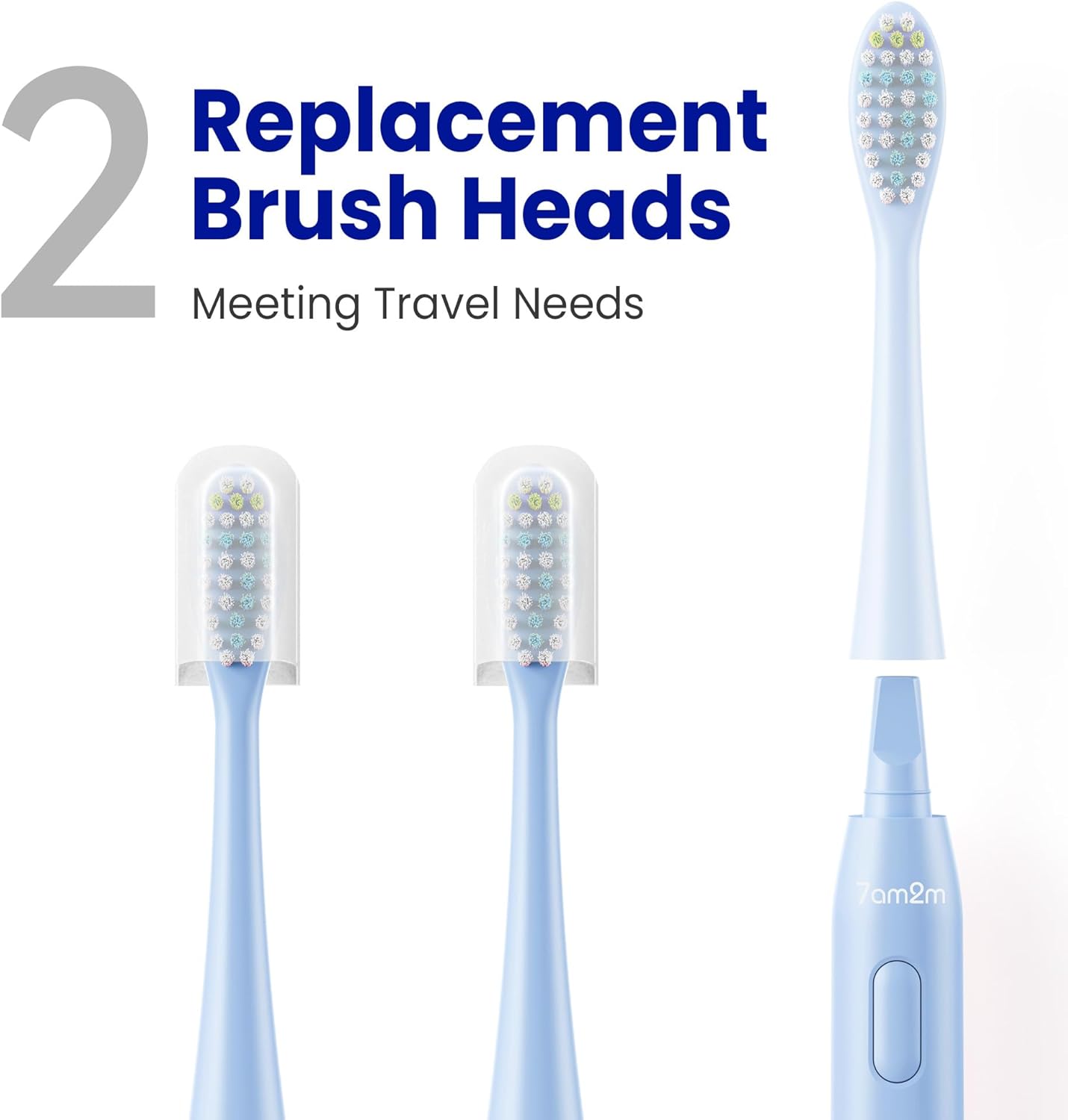 7AM2M Sonic Electric Toothbrush for Adults & Kids, with Travel Case&2 Brush Heads, 1 Charge for 90 Days, Type-C Rechargeable Sonic Toothbrush, Compact Design for Daily/Travel Use - Sky