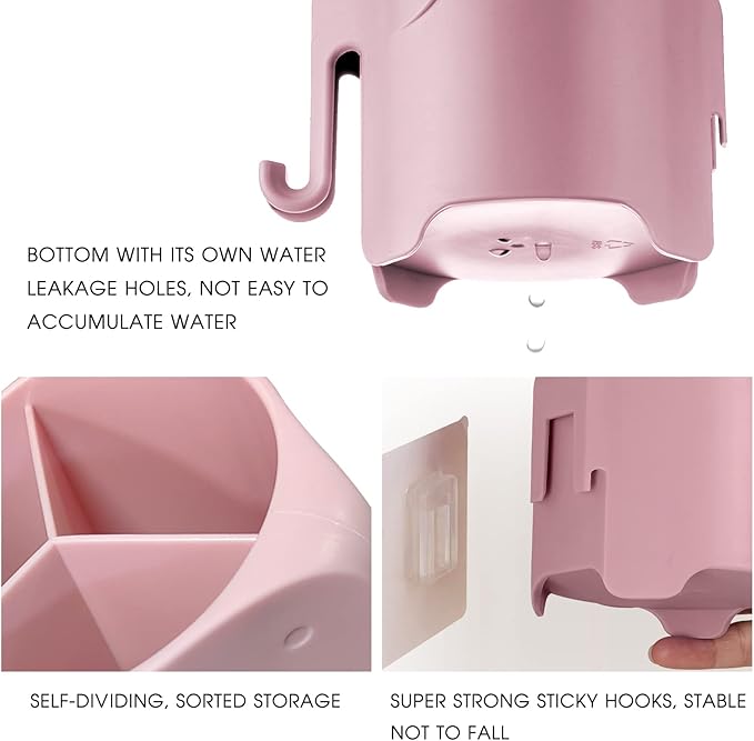 Elephant Toothbrush Holder for Toddler, Cute Toothbrush Holder for Kids, Electric Toothbrush Toothpaste Holder with 3 Rapid Drying Slots and a Hook for Bath Ball, Pink