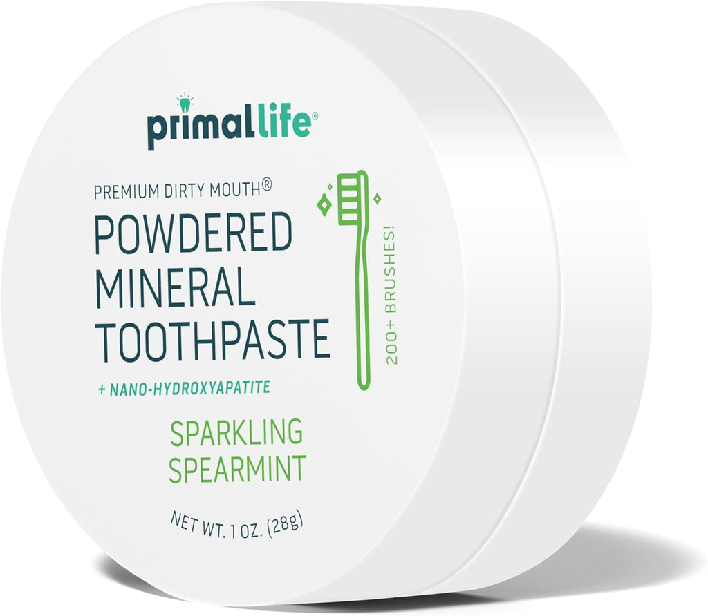 Primal Life Organics - Dirty Mouth Toothpowder, Tooth Cleaning Powder, Flavored Essential Oils with Natural Kaolin & Bentonite Clay, Good for 200+ Brushings, Paleo, Organic, Vegan (Spearmint, 1 oz)