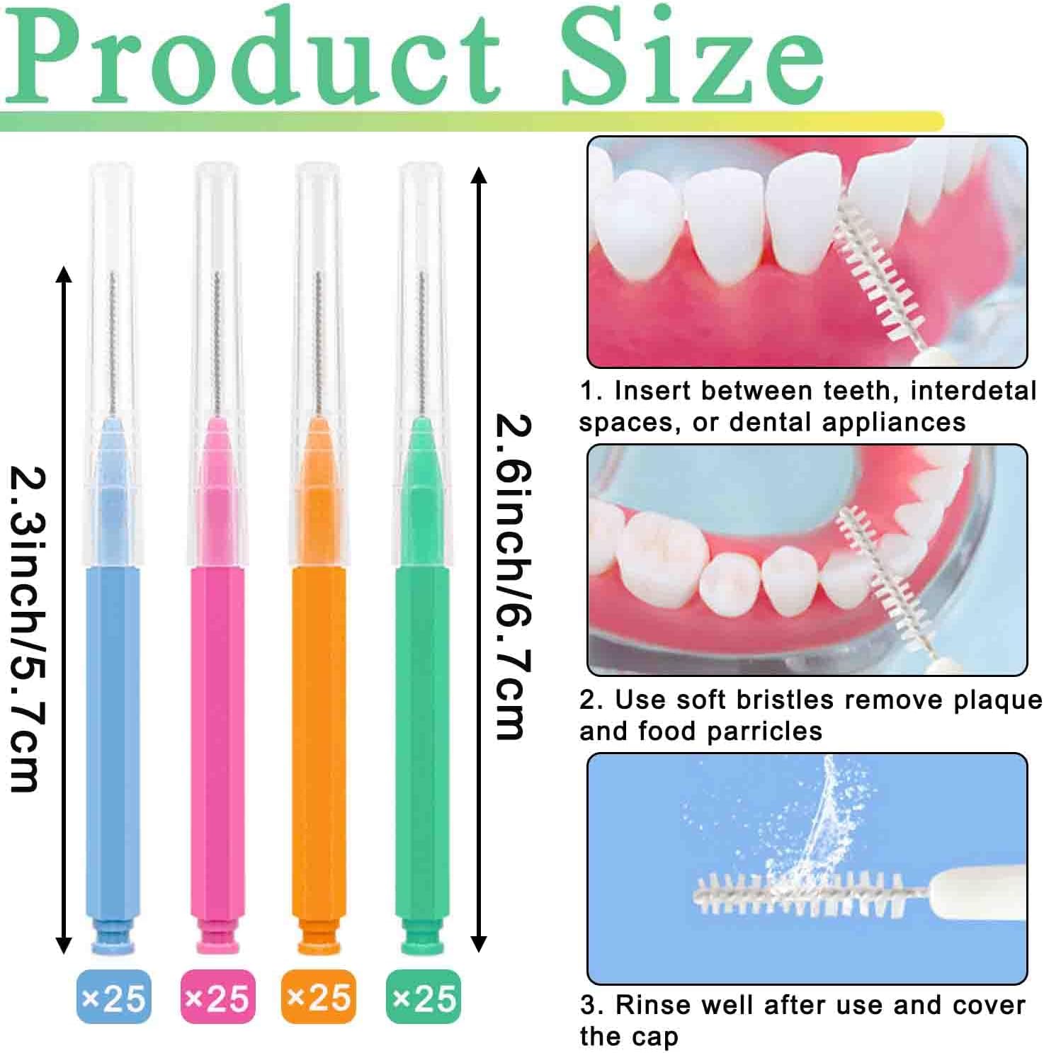 100pcs Interdental Brushes Dental Cleaning Tools Tooth Floss Picks Oral Hygiene Toothpicks