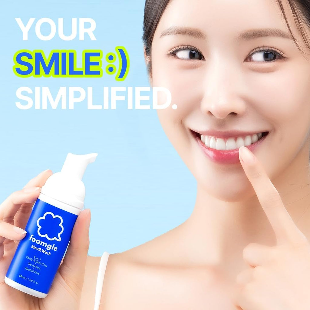 2-in-1 Foam Mouthwash & Toothpaste – Travel Size 50 mL / 1.69 fl oz | Water-Free Oral Care Foam | No Alcohol, No Burn | Carry-On Friendly | Made in Korea