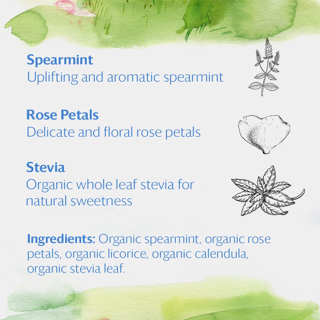 Grace Farms Organic SPEARMINT ROSE Herbal Tea (16 Pyramid Sachets) | Naturally Sweet, Stress Relieving and Caffeine Free | Organic, Fair Trade and Kosher Certified | Delicious Iced Tea | Gives Back 100% of Profits