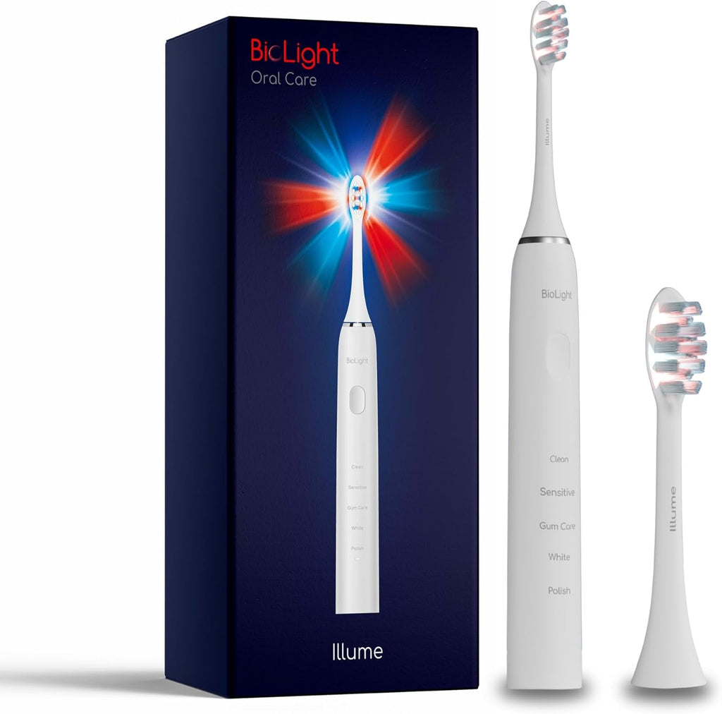 BIOLIGHT Illume Sonic Electric Toothbrush with Red & Blue Light Therapy – Professional Whitening, Gum Care & Advanced Oral Hygiene - White