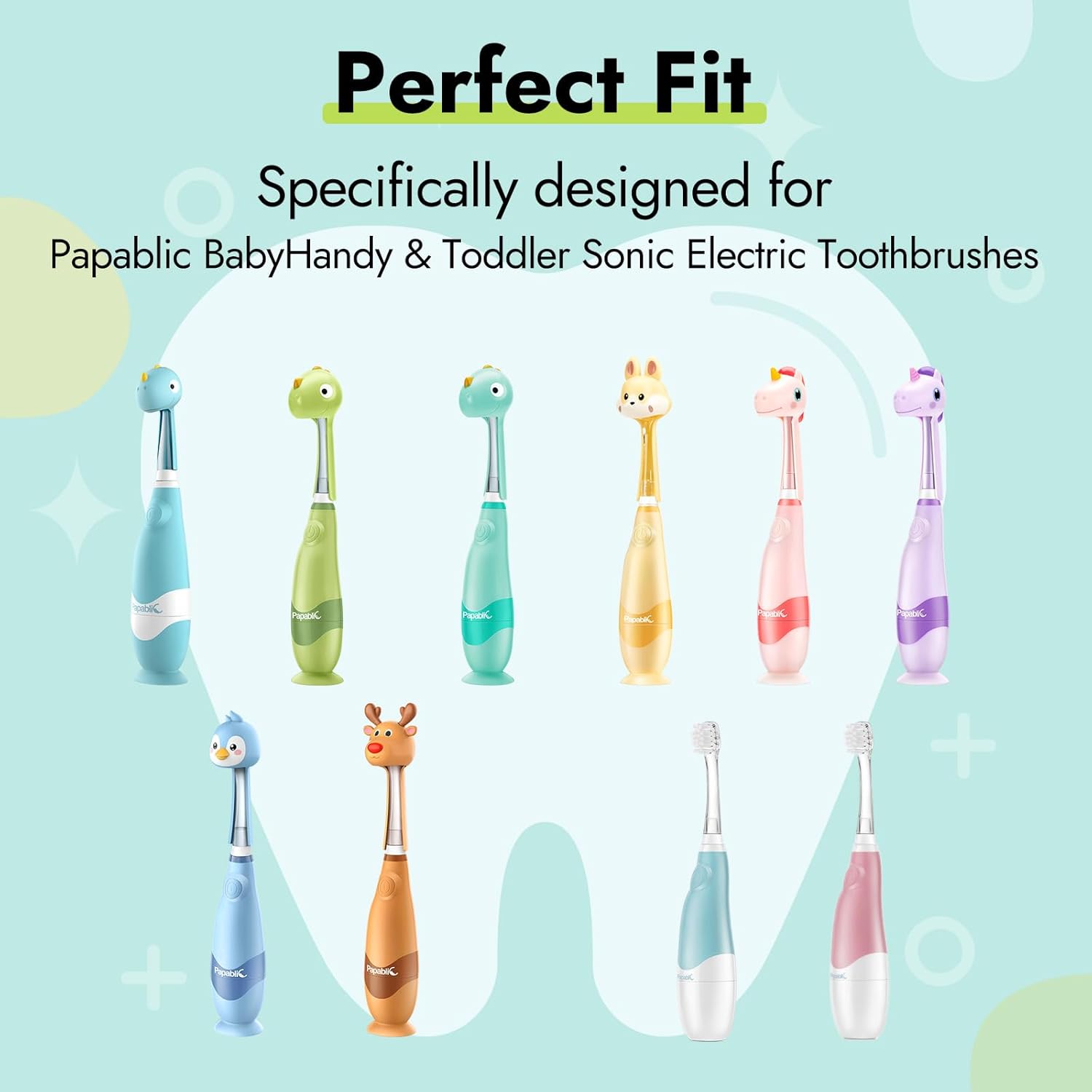 Papablic Replacement Toothbrush Heads - 2 Count | Compatible with Papablic BabyHandy & Toddler Sonic Electric Toothbrushes (18-36 Months)