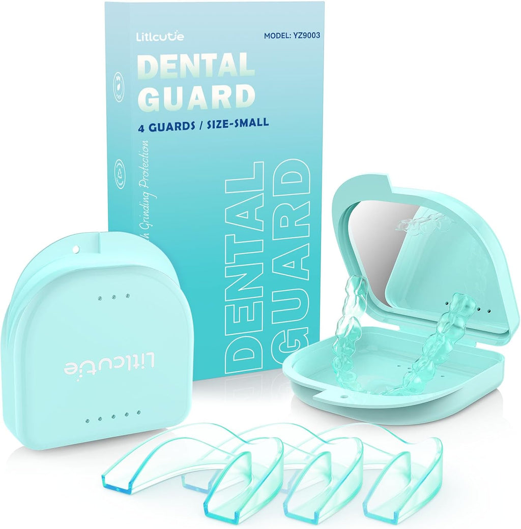 Mouth Guard for Grinding Teeth at Night, Night Guards for Teeth Grinding with 2 x 5X Mirror Case,Mint Green,4 Pack/Small Size