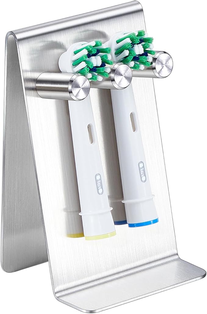 Electric Toothbrush Head Holder Adhesive or Tabletop, Tooth Brush Holder for Bathroom, Electric Toothbrush Holders Wall Mounted, Stainless Steel Tooth Brushing Holder, Brushed Brush Head Holder