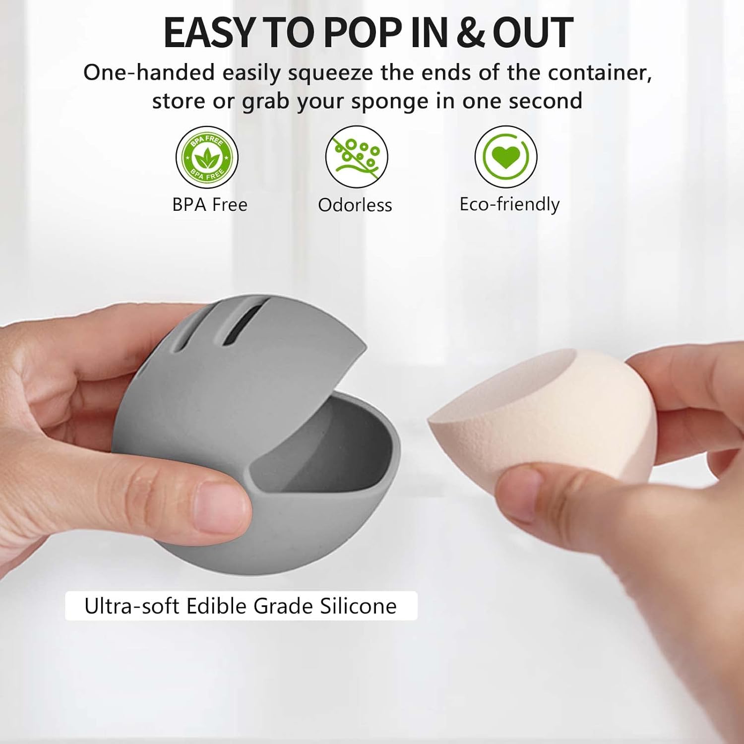 Makeup Sponge Holder,Double-sided Breathable Silicone Beauty Blender Holder,Integrated Make Up Sponge Travel Case for All Sponges,Grey