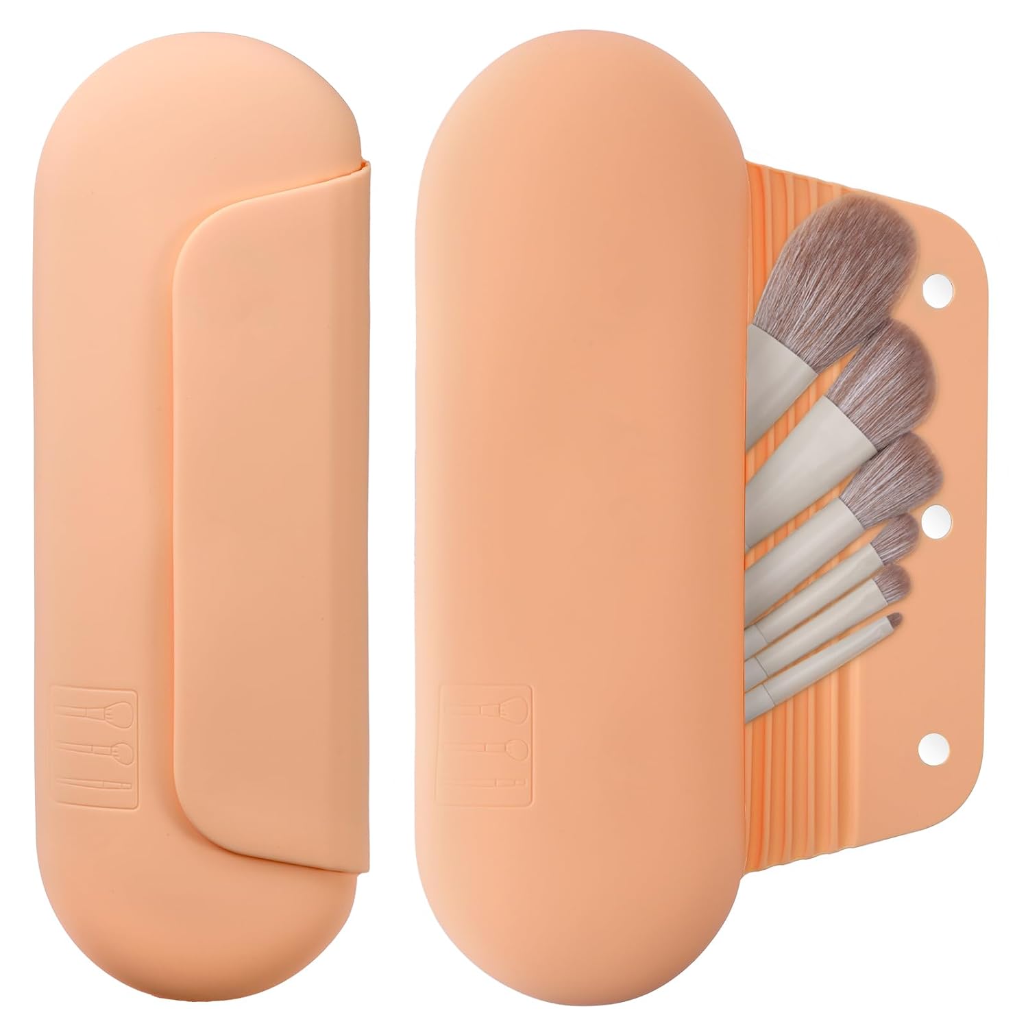 Silicone Makeup Brush Holder Travel Cosmetic Bag：Soft Portable Cosmetic Face Brushes Holder with Upgrade Anti-Fall Out Magnetic Closure, Large Travel Makeup Brush Case - Melon