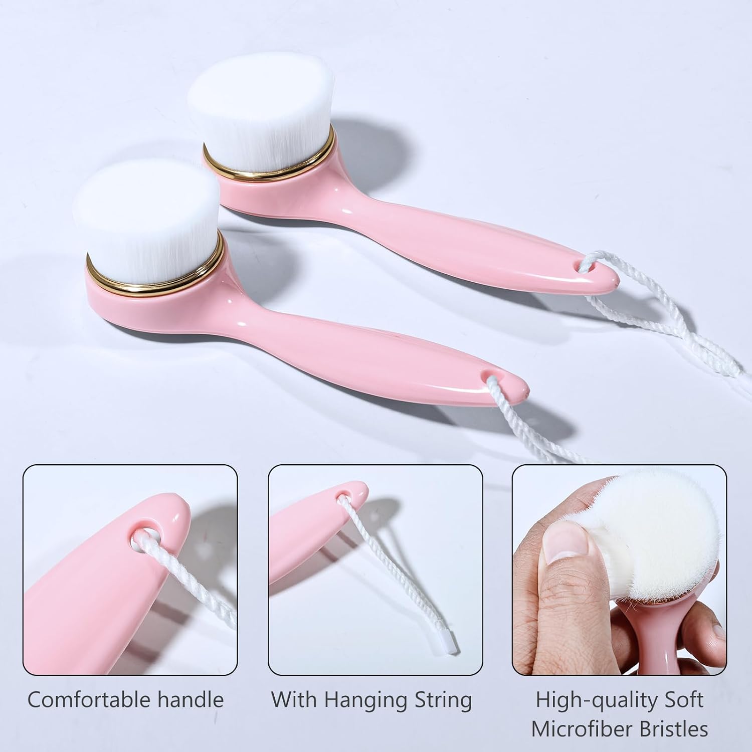 2 Pack Soft Bristle Facial Cleansing Brush for Deep Pore Cleaning, Face Exfoliating Scrub Brush for Face Cleansing Skincare Massaging,Pink