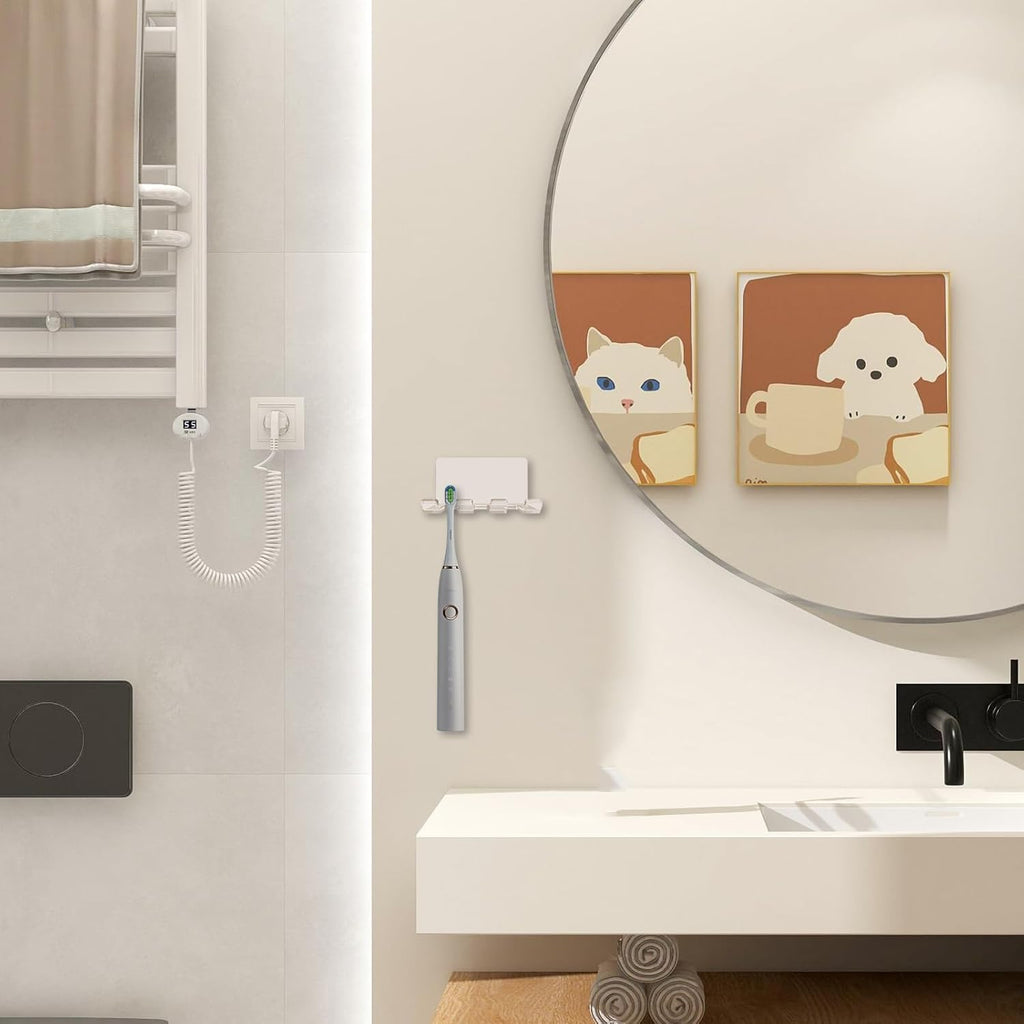 Self Adhesive Toothbrush Holders Wall Mounted, 3 Slots Electric Toothbrush Organizer for Shower, Multipurpose Rack Hanger for Power Plug, Razor, Key(Clear)