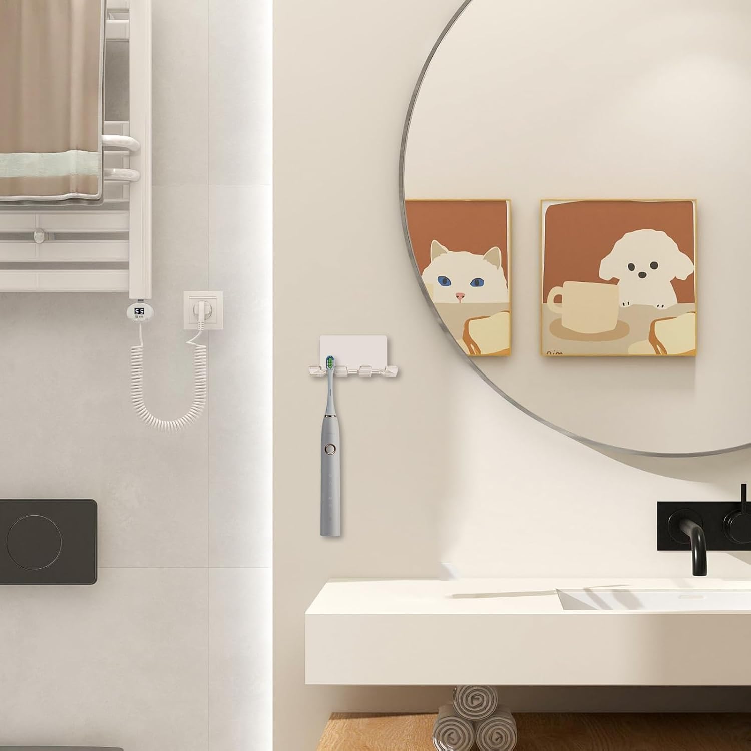 Self Adhesive Toothbrush Holders Wall Mounted, 3 Slots Electric Toothbrush Organizer for Shower, Multipurpose Rack Hanger for Power Plug, Razor, Key(Clear)