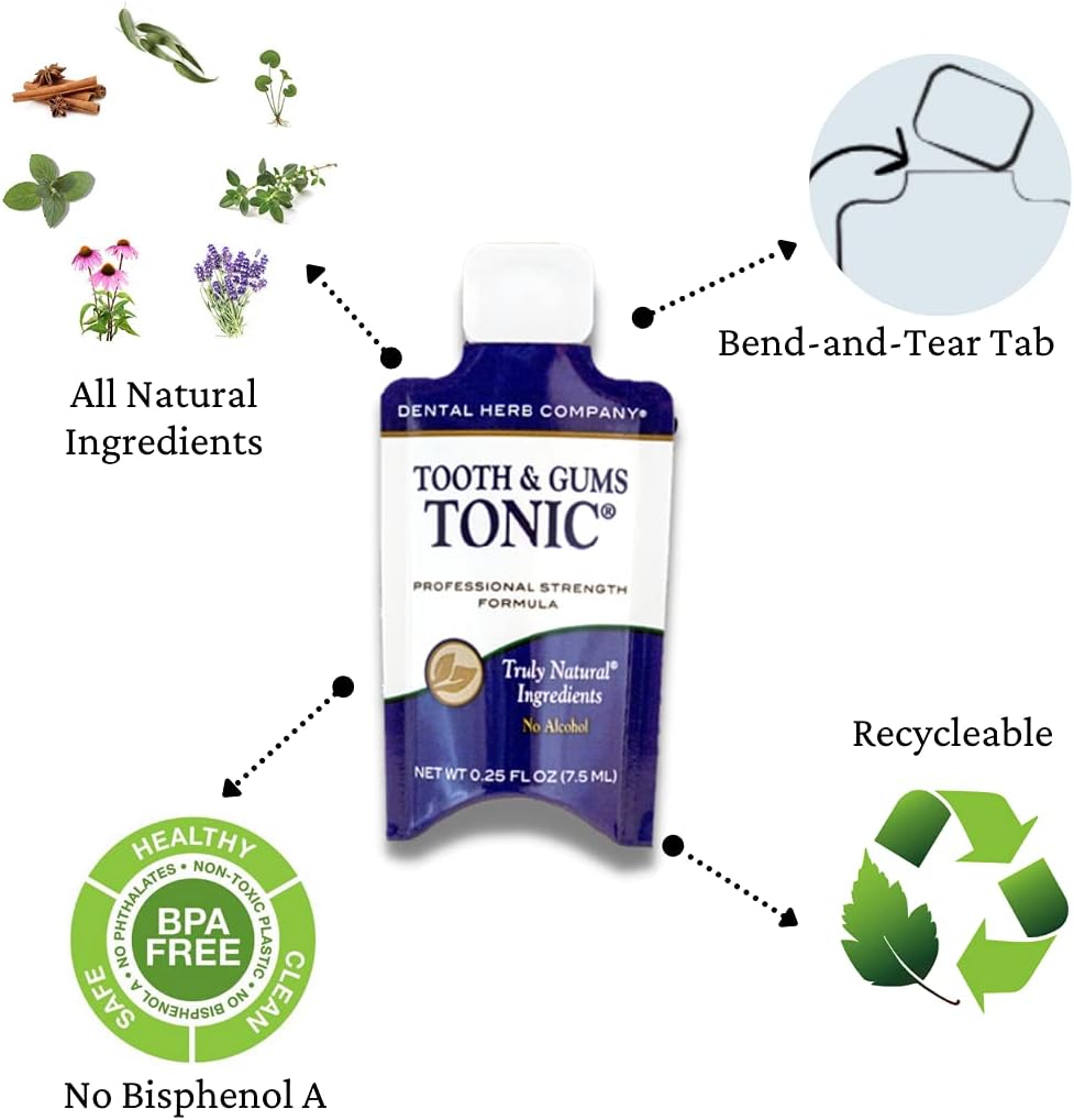 Tonic Traveler Mouthwash Minis (12 Pack) + Bamboo Toothbrush – Natural Alcohol-Free Mouthwash for Gum Health & Bad Breath – Dental Herb Company