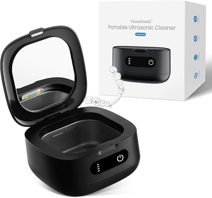 Viora Rechargeable 52kHz Ultrasonic Retainer Cleaner: Cordless Portable UV Dental Cleaning Pod for Invisalign, Denture, Mouthguard, Nightguard, Jewelry, with Mirror, USB-C Travel Cleaning Kit&Tablets