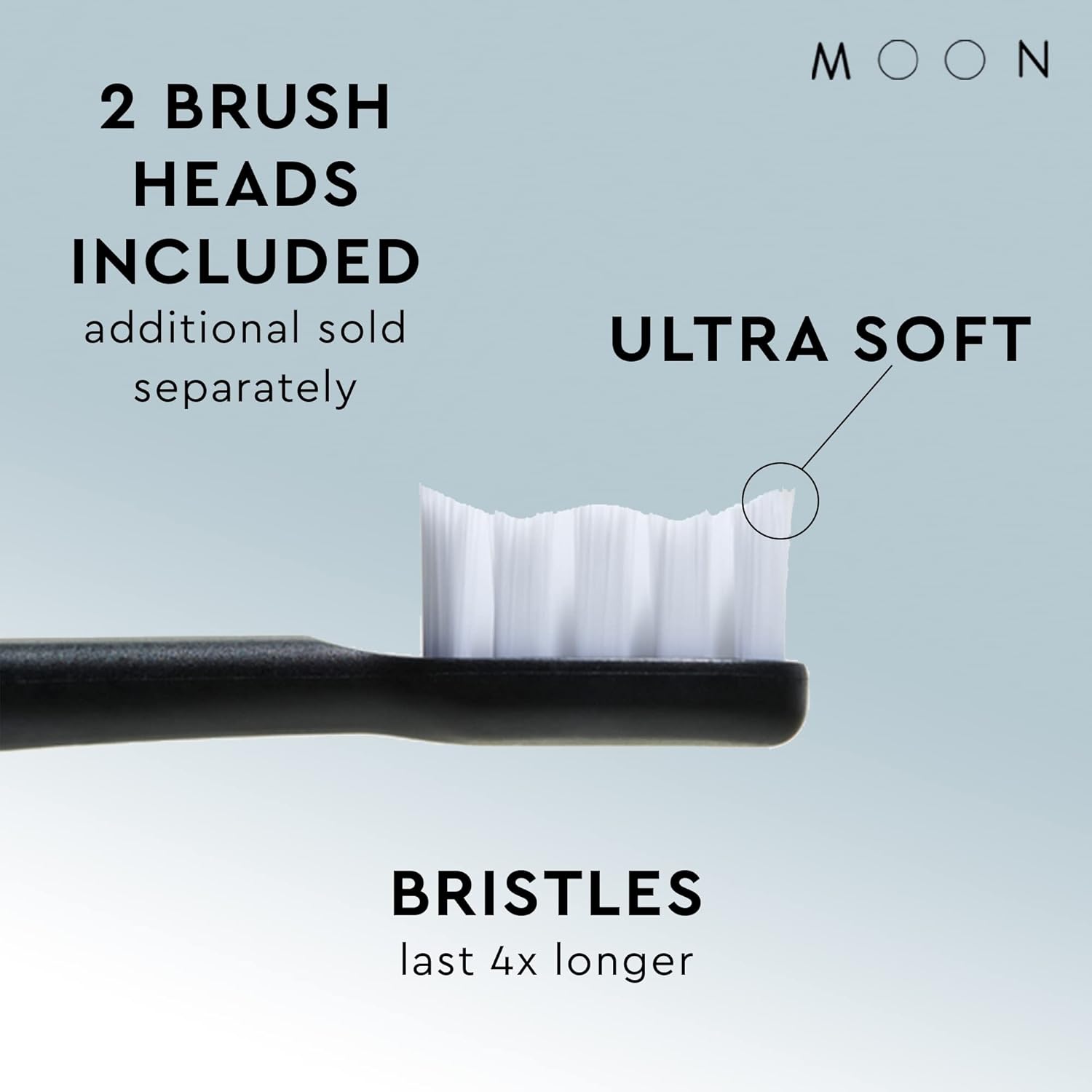 MOON Sonic Electric Toothbrush for Adults & Teens, Black, 5 Smart Modes, Clean, White, Massage, Polish & Sensitive, Rechargeable with Travel Case & 2 Brush Heads, Industry-Leading 6 Week Charge
