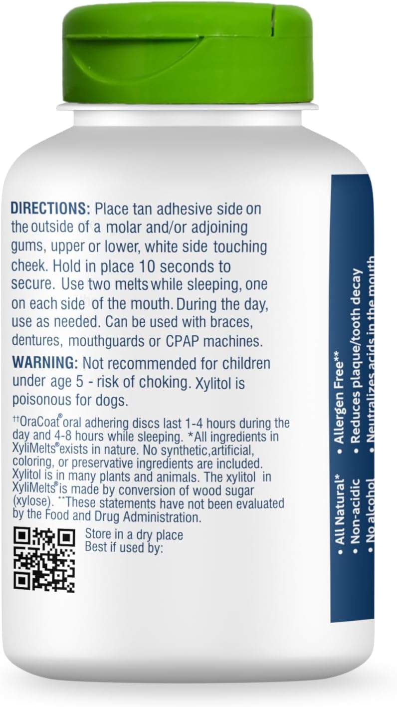 Oracoat XyliMelts for Dry Mouth Night Time or Day - Moisturizing Dry Mouth Adhering Discs, Sugar Free with Xylitol, 395 Count, Mint Flavor, 8-Hour Relief