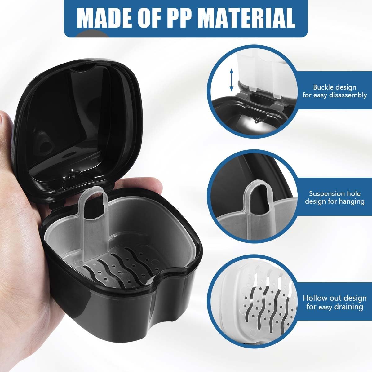 2 Pack Colors Denture Bath Case Cup Box Holder Storage Soak Container with Strainer Basket for Travel Cleaning (Purple and Black)