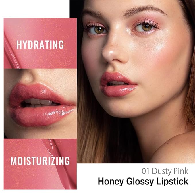 evpct Dusty Pink Honey Lipstick Tinted Lip Balm, Sheer Hydrating Shine Tinted Lipstick for Women, Moisturizing Lip Color, Nourishing Tinted Lip Balm Plumper Gloss Stain, Glossy Shiny Finish, 01