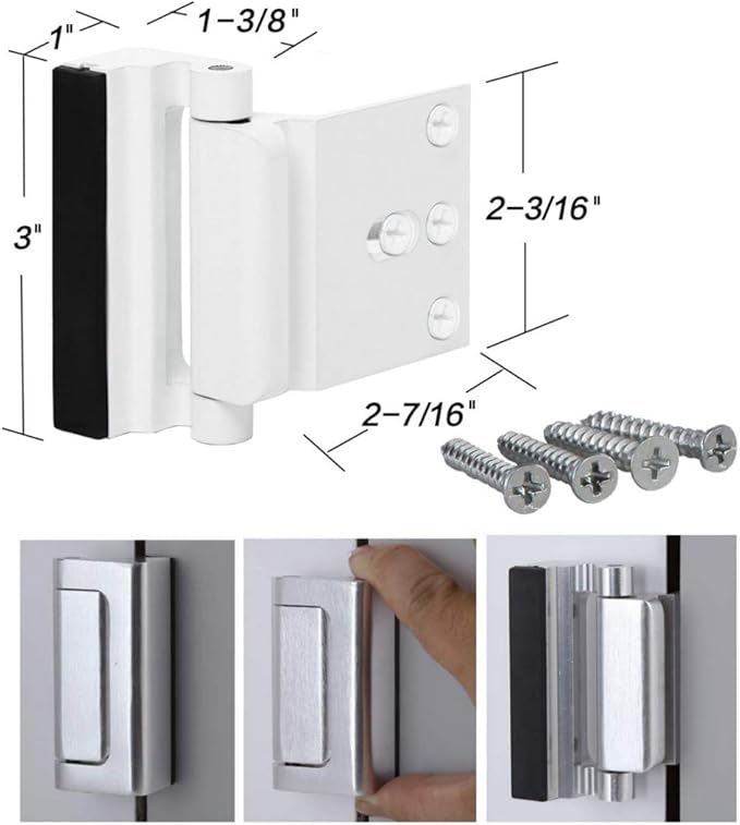 2 Pack Door Reinforcement Locks with 8 Screws, Home Security Door Lock for Toddler, Childproof Door Lock Night Lock Withstand 800 Lbs White