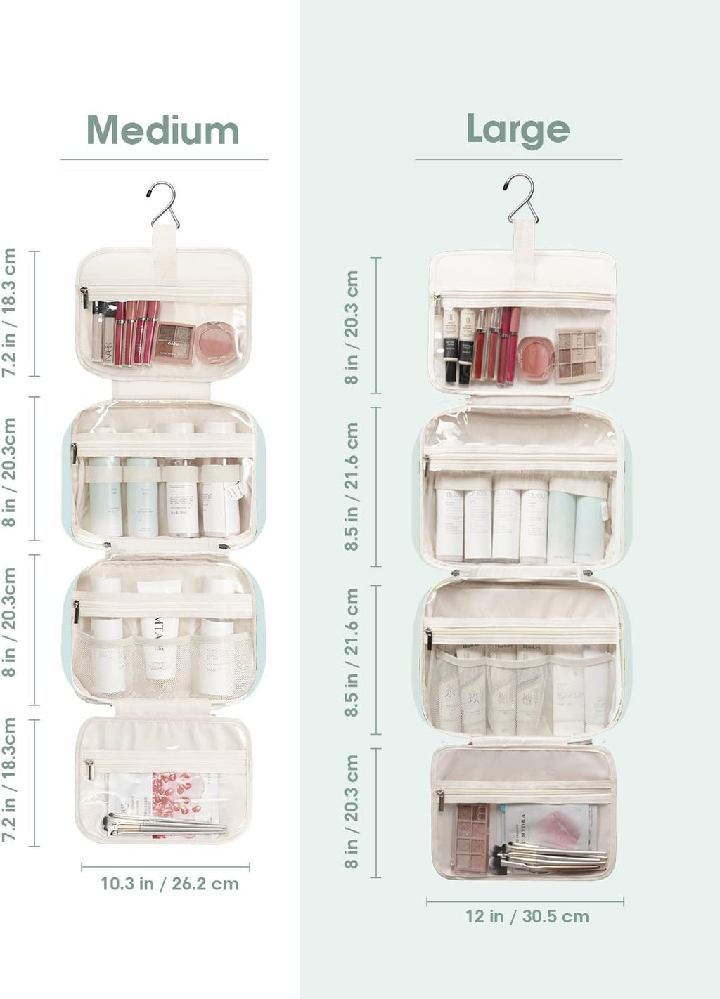 Narwey Hanging Toiletry Bag for Women Travel Makeup Bag Organizer Toiletries Bag for Travel Size Essentials Accessories Cosmetics (Mint Green (Medium))