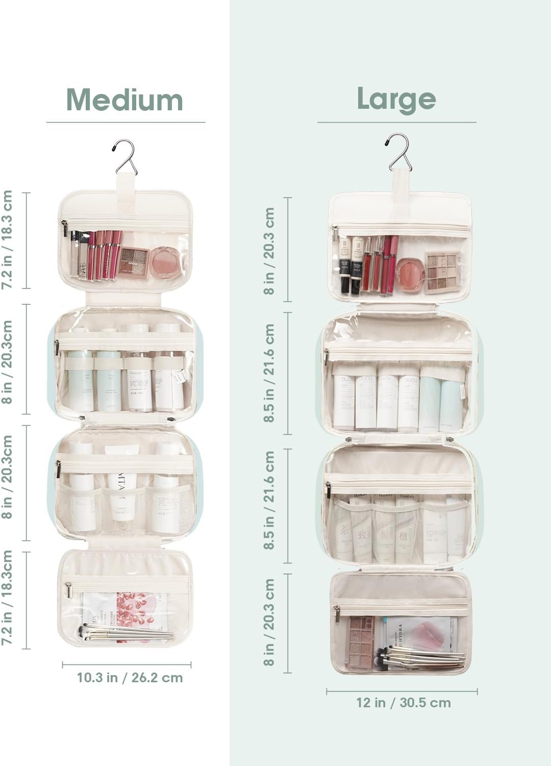 Narwey Travel Toiletry Bag for Women Large Hanging Makeup Bag Organizer Toiletries Bag for Full Size Essentials Accessories Cosmetics (Mint Green (Large))