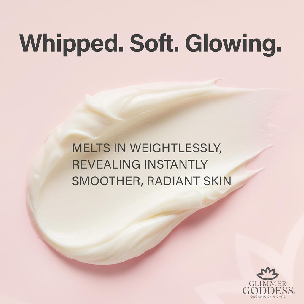 Glimmer Goddess Organic Whipped Body Butter for Women - Moisturizer Cream with Shea & Cocoa Butter, Almonds & Coconut Oil - Peppermint Vanilla, 8oz