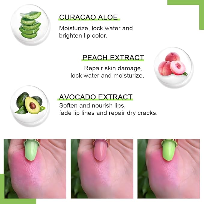 evpct 3Pcs Magic Color Changing Lipstick Long Lasting Waterproof 24 Hours Original for Women, Aloe Vera Peach Avocado Pink PH Mood Permanent Color Changing Lipstick Lip Balm Gloss, labial magico