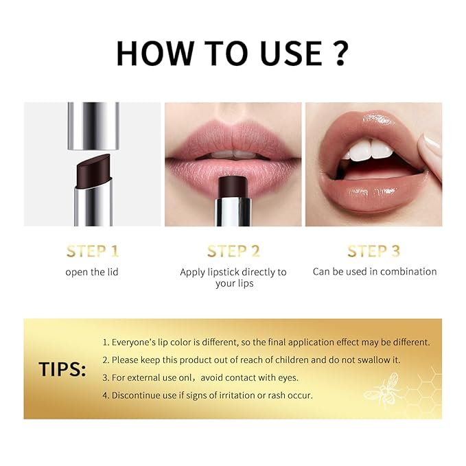 2PCS Honey Lipstick Tinted Lip Balm - Sheer Hydrating Lipstick for All Skin Tones - Moisturizing Lip Color, Nourishing Lip Balm with a Hint of Natural Black Cherry Tint (Black & Pink)