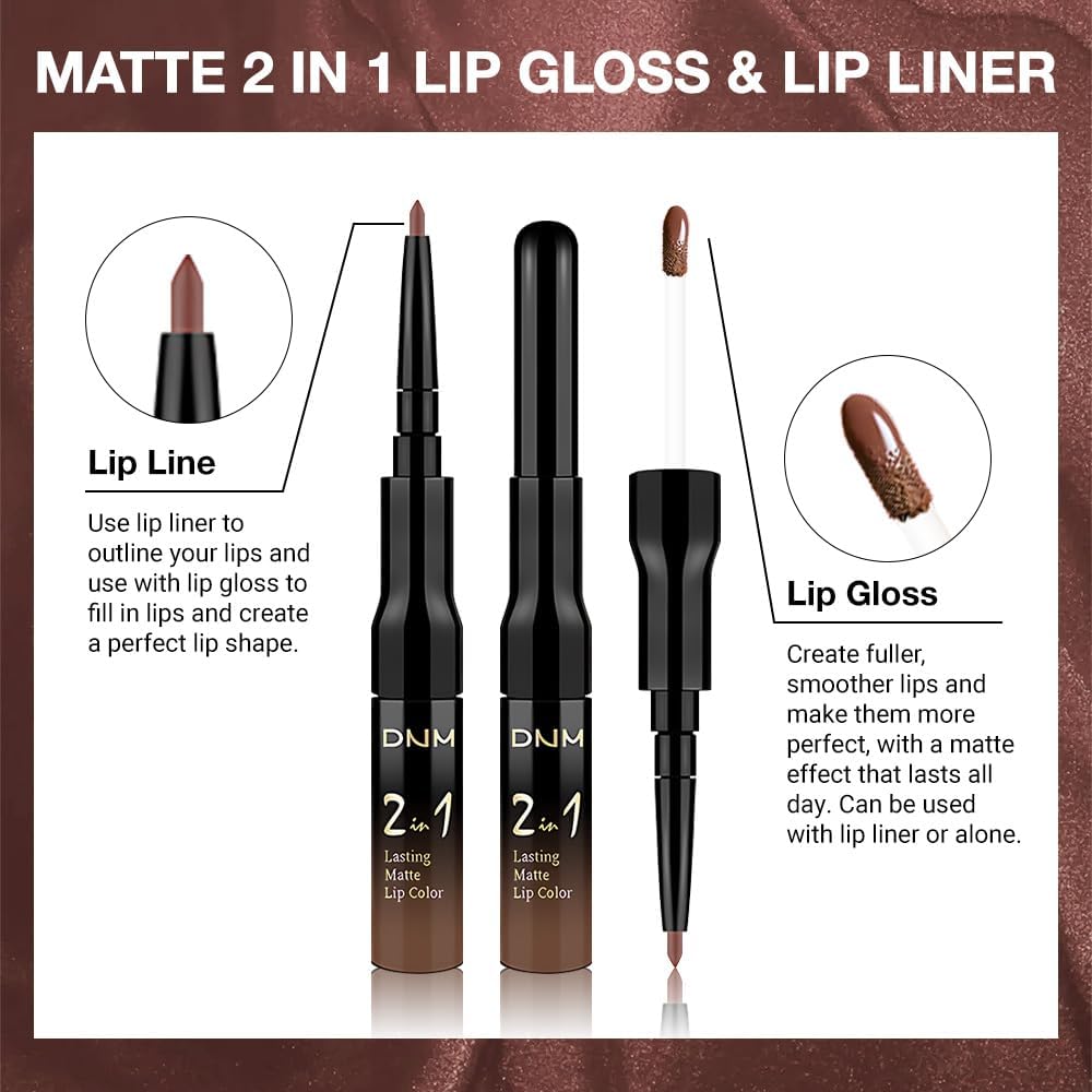 1Pcs 2 in 1 Nude Brown Matte Lip Liner and Liquid Lipstick Stain Makeup Set for women, Brown Long Lasting Smudge Proof Lip Tint Matte Finish Lip Gloss for All-Day Color Hold Easy to Use 25#
