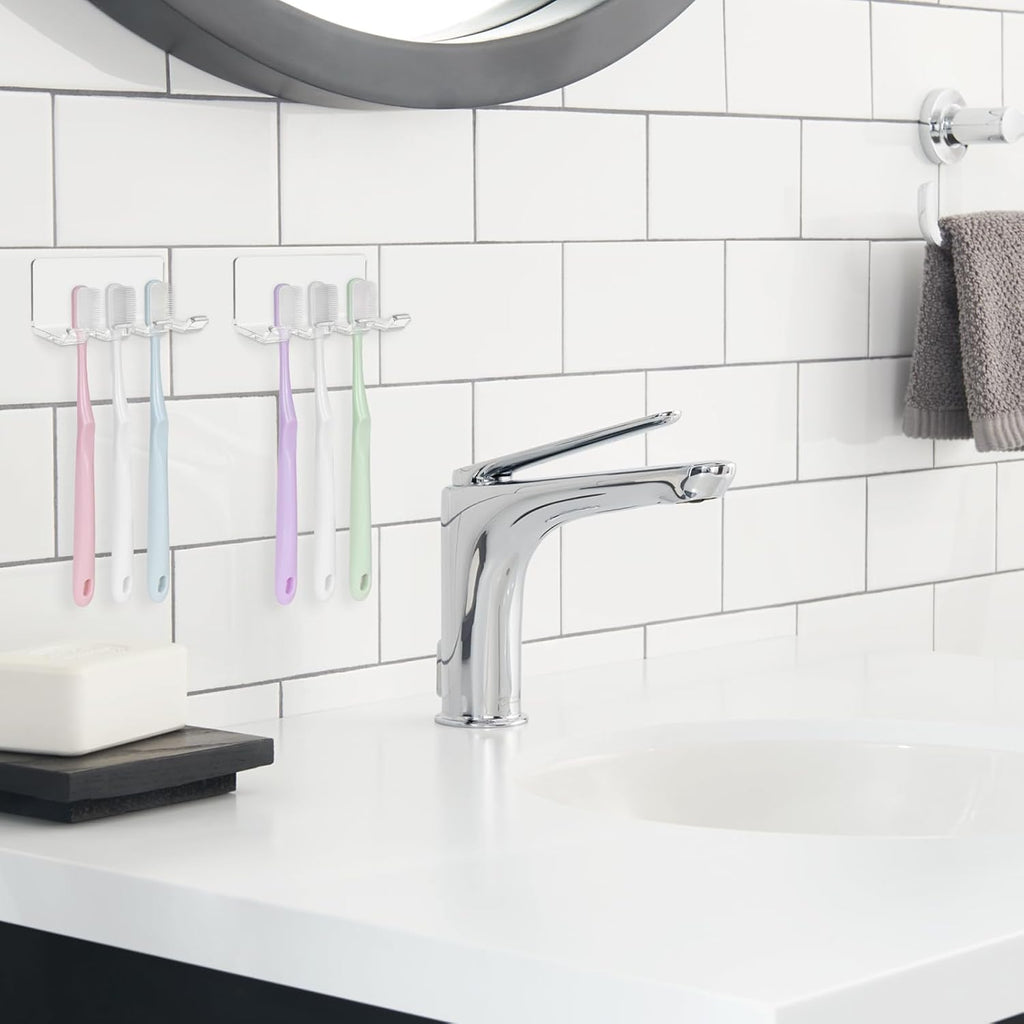 2 Pack Self Adhesive Toothbrush Holders Wall Mounted, 3 Slots Electric Toothbrush Organizer for Shower, Multipurpose Rack Hanger for Power Plug, Razor, Key(Clear)