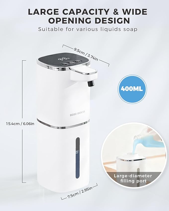 2 Pack Automatic Liquid Soap Dispenser, 12.8oz Rechargeable, Adjustable Liquid Levels, IPX5 Waterproof, Touchless & Wall/Tabletop Use for Kitchen Bathroom, White