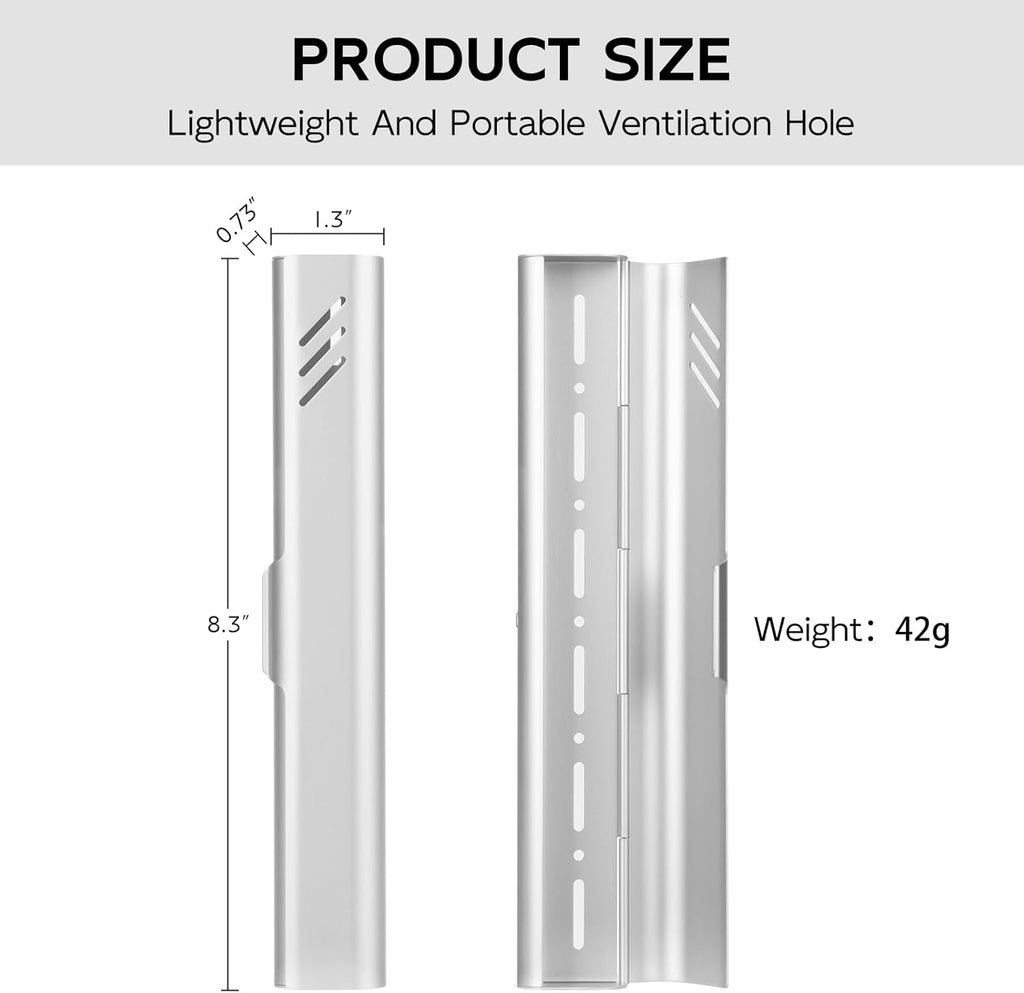 Travel Toothbrush Case, 2Pack Portable Toothbrush Holders, Durable Aluminum Toothbrush Storage Box, Small Breathable Manual Toothbrush Container for Traveling, Camping, Business Trip - Sliver