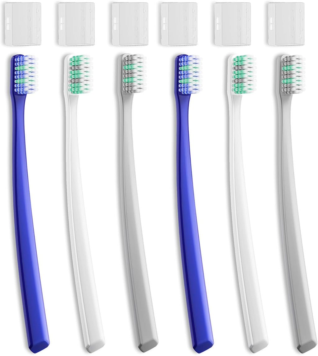 Soft MenToothbrushes with Dual Action Flossing Sprar Bristles Adult Manual Toothbrushes with Toothbrush Head Coves Helps in Teeth Whitening Remove Tea Coffee Stains (6 Count)