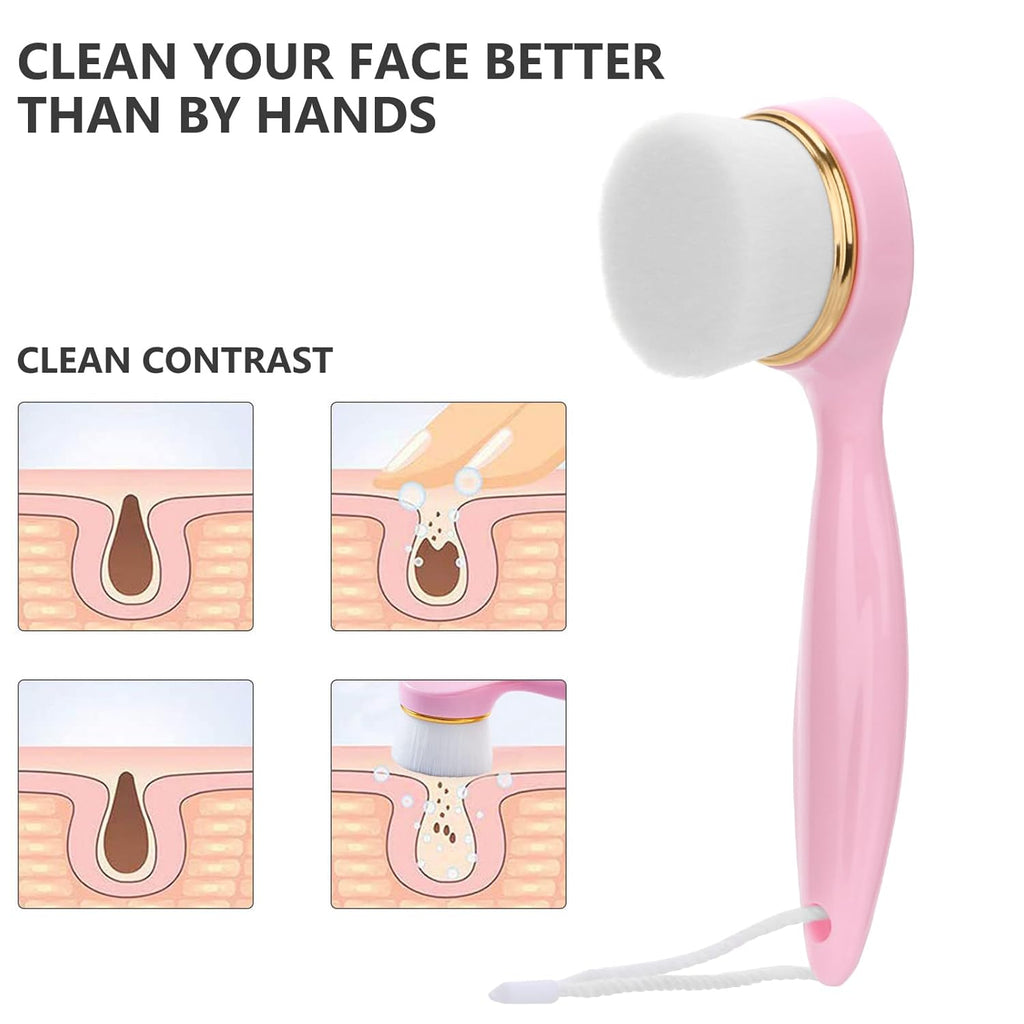2 Pack Soft Bristle Facial Cleansing Brush for Deep Pore Cleaning, Face Exfoliating Scrub Brush for Face Cleansing Skincare Massaging,Pink